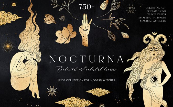 神秘的魔法元素系列插画素材包