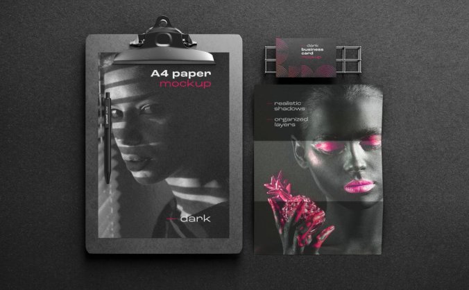 一套黑色高端文具VI设计样机PSD样机素材