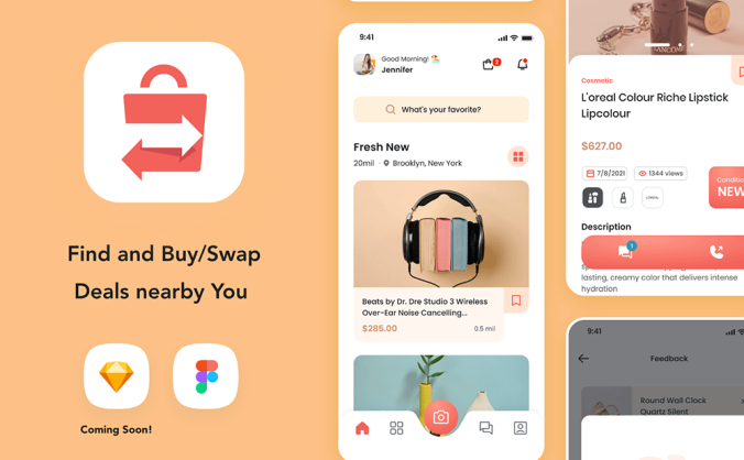 60个粉色优雅简洁本地交易平台APP UI素材包（Figma）
