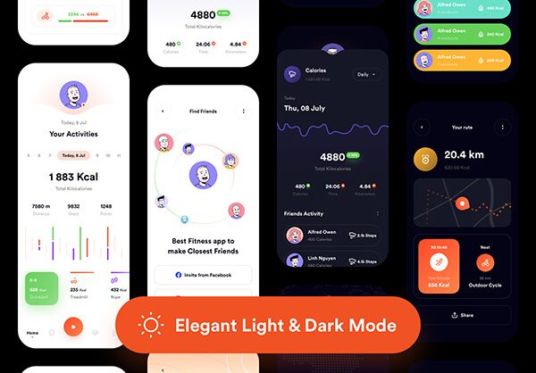 95个紫色明快每日健身主题APP UI KIT素材包