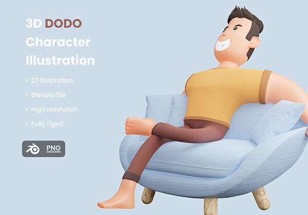 21个不同姿势的3D卡通人物插画素材包