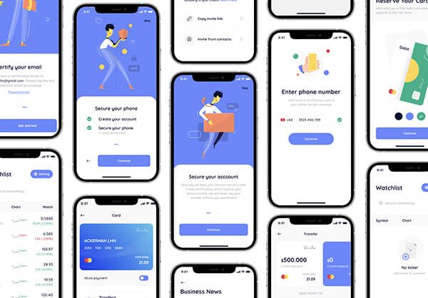 34个蓝色清爽银行交易主题APP UI界面素材包