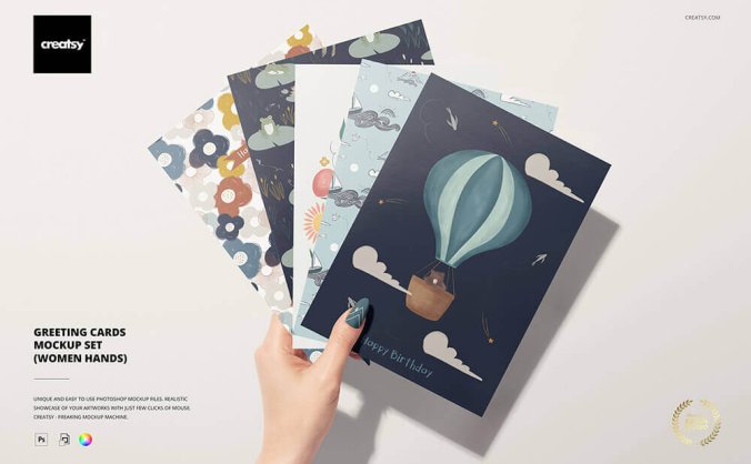 高品质逼真手持贺卡展示PSD样机素材包