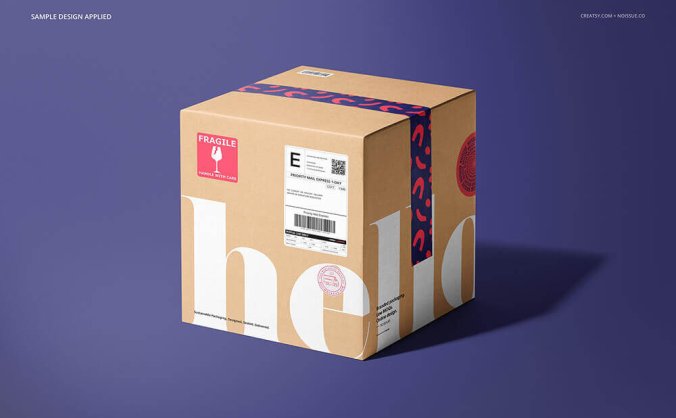 一组快递运输物流箱子相关的PSD超级样机素材合集