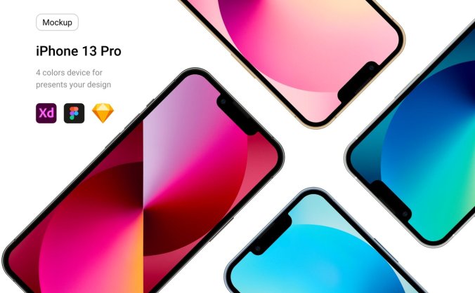 4种颜色轻量级iPhone 13 Pro手机模型样机素材