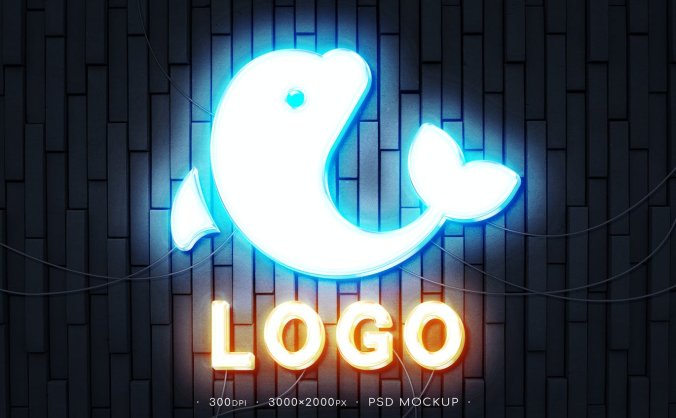 非常可爱的夜店风格霓虹灯LOGO样机PSD素材