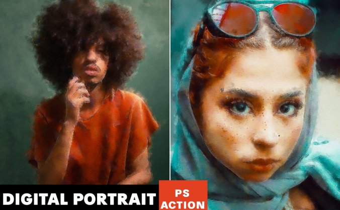 一套逼真有质感的手绘水墨水粉效果PS动作素材