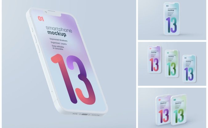 4种不同角度高品质iPhone 13 Pro 样机PSD素材包