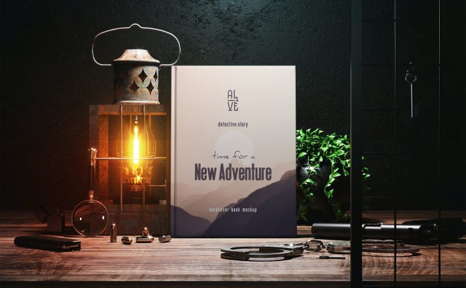 硬皮精装书复古展示场景PSD模型素材