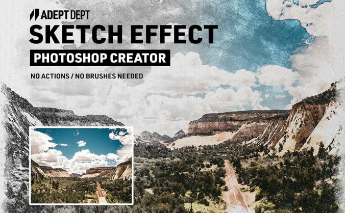 一套彩色&石墨铅笔素描照片PSD效果