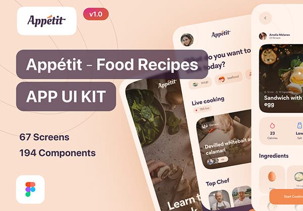 67个优雅的棕色食物食谱类APP UI界面素材包