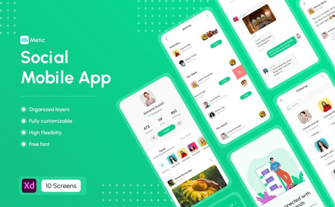 一套绿色清新社交媒体APP UI Kit素材