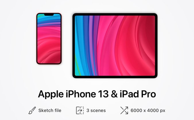 苹果iPhone 13和iPad Pro顶视图SKETCH矢量素材模型