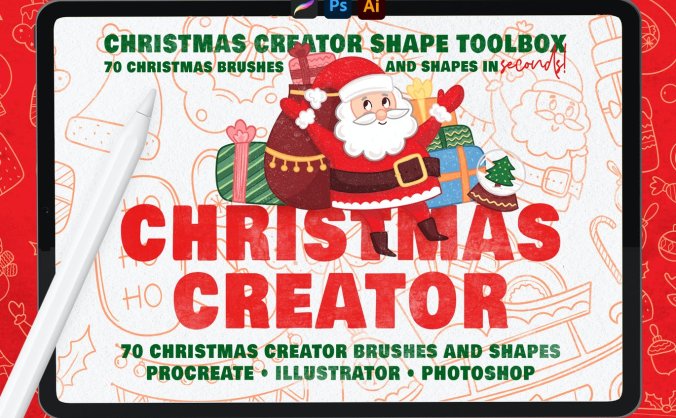 70个圣诞节元素形状PROCREATE和PS笔刷素材包