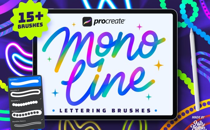 15个Procreate单线刻字笔刷素材