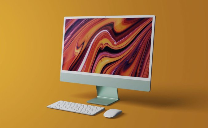 非常简洁的带键盘全新iMac电脑样机PSD素材