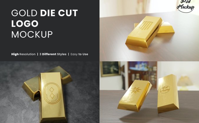 稀有的金砖金条logo标志VI设计样机PSD素材