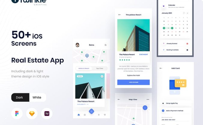 50多个房地产主题卡片风格设计APP UI界面素材