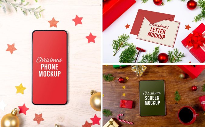 圣诞节信件和小物PSD素材模型集