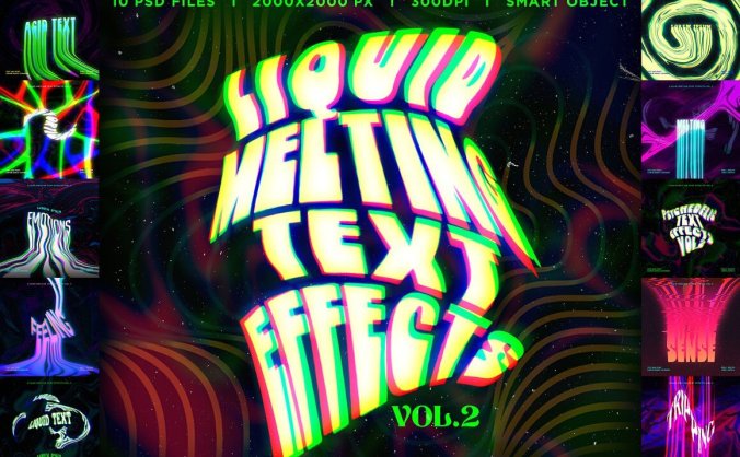 10个扭曲液体融化文字效果PSD素材