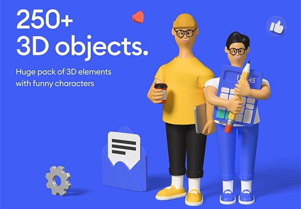 250个不同角度元素3D图标Blender素材包