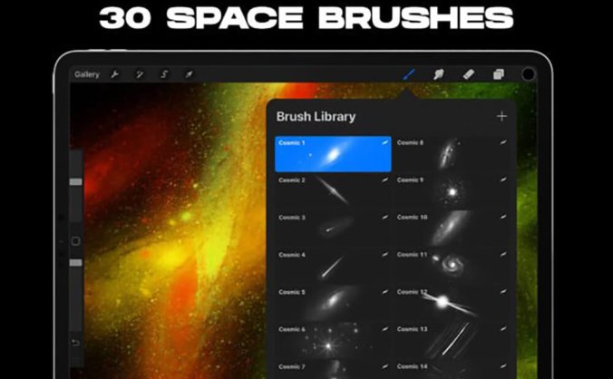 30个太空宇宙元素Procreate笔刷素材
