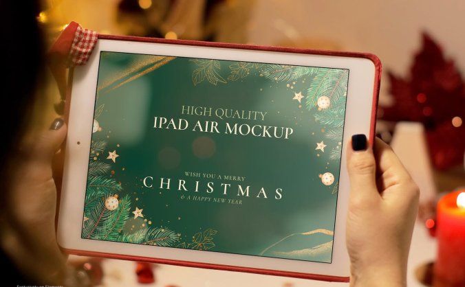 圣诞主题ipad平板样机PSD模板