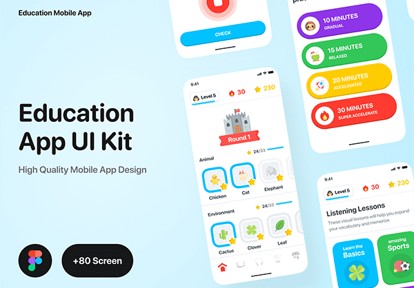 80个颜色艳丽的教育类APP UI素材包(Figma)