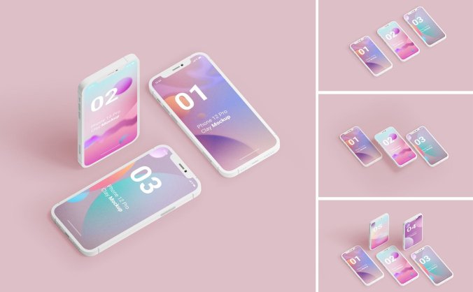 粉色背景高品质iPhone手机样机PSD模型素材