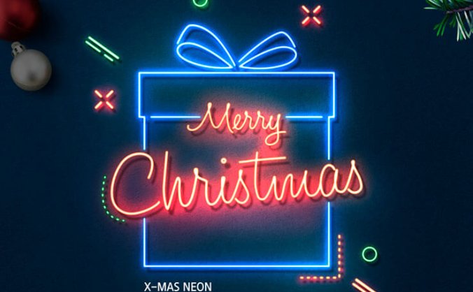 8个效果酷炫的光影圣诞节主题元素PSD海报合集