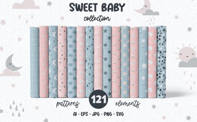 清新可爱儿童风格元素背景底纹矢量素材集合