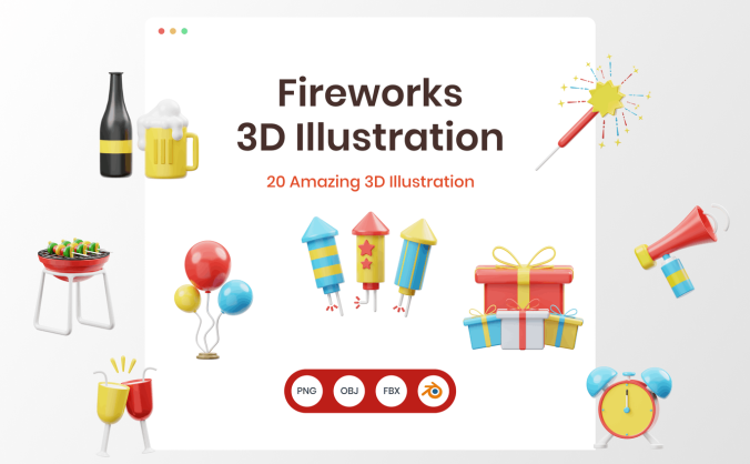 2022新年礼物汽车火箭烟花3D模型合集