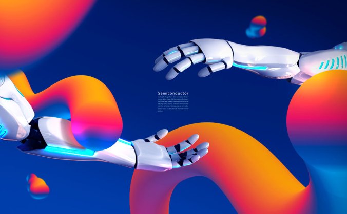 科技氛围机械手海报设计模板