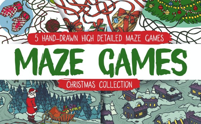 国外圣诞节风格新年迷宫背景底纹元素合集