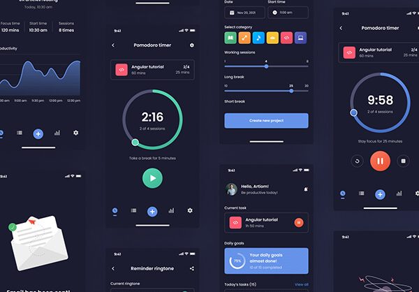 44个黑色任务管理类APP UI界面