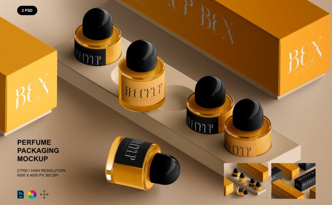 高品质香水包装设计样机mockups