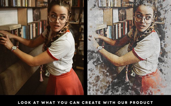 逼真手绘水墨水分水彩风格photoshop动作预设