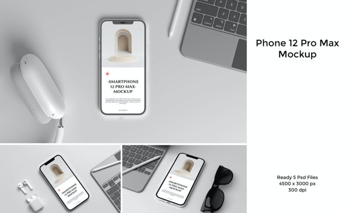 高级灰逼真质感iPhone 12 苹果手机样机PSD文件