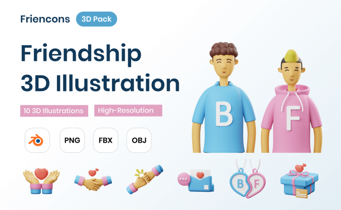 10个友谊合作主题3D插图