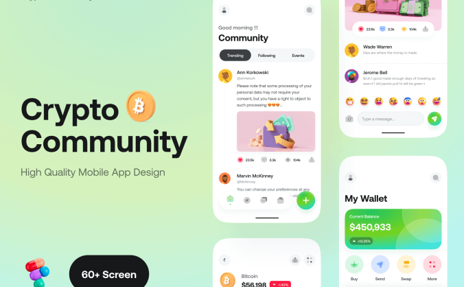 60多个明暗色彩社交类型APP界面(Figma)
