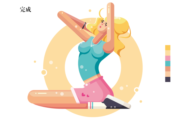 AI绘制多层次光影扁平风sexy girl矢量插画