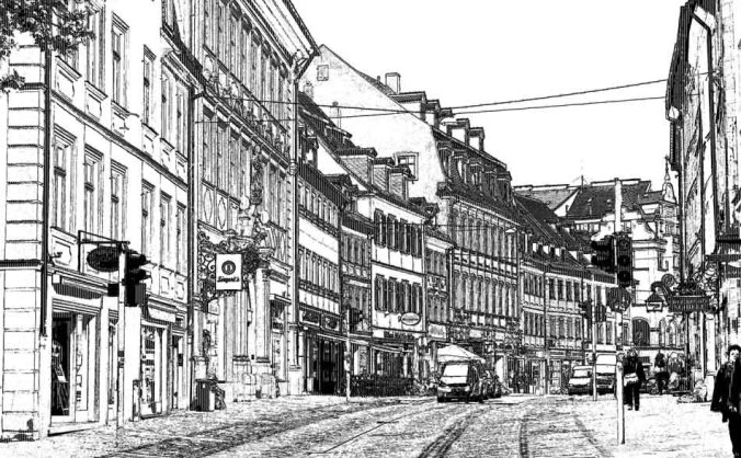 巧用PS滤镜把城市建筑照片转成素描线稿效果