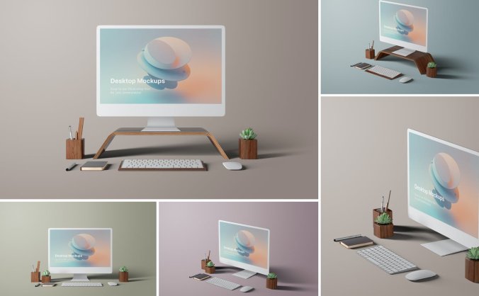 5个电脑桌面模型样机PSD文件