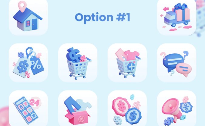 30个蓝色轻松可爱电子商务主题3D图标模型