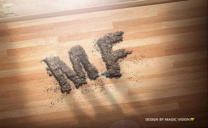 Photoshop制作桌面上的碎屑立体字