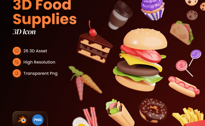 26个美味食品餐饮主题Blender模型素材