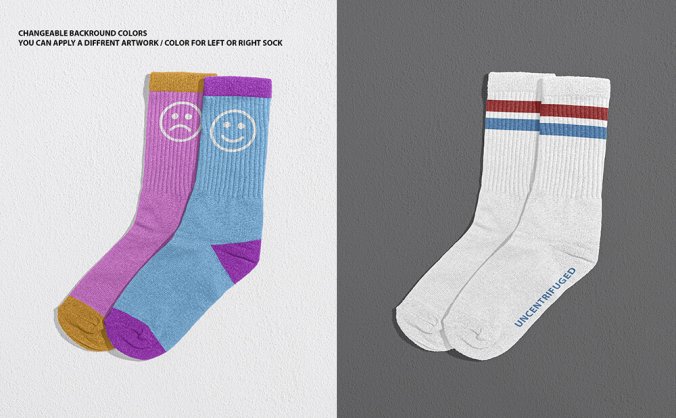 效果逼真的中筒袜子图案样机PSD素材