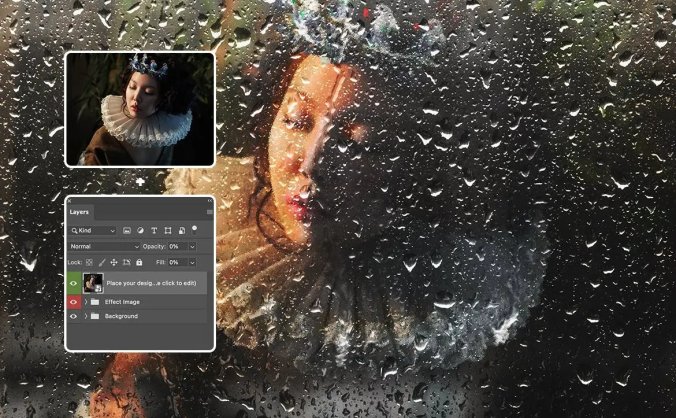 PS一键生成真实雨滴磨砂照片效果