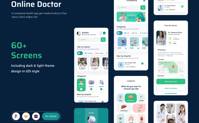 60个绿色清新时尚在线医生移动APP UI界面