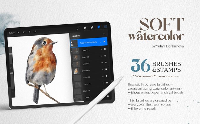 水墨风格插画怎么画起来快？试试这套软水彩Procreate笔刷吧